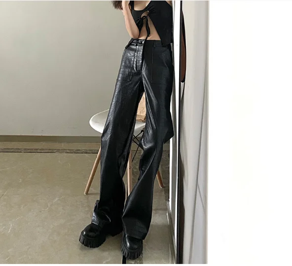 Pantalones de tela para mujer, pantalón negro, pitillo, holgado, de cintura  alta, elegante, a la moda - AliExpress