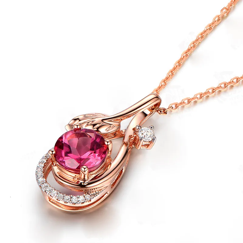 JoiasHome модное 925 пробы Серебряное ожерелье с круглым Рубином цирконием драгоценный камень в форме листа кулон для женщин свадебный подарок ювелирные изделия