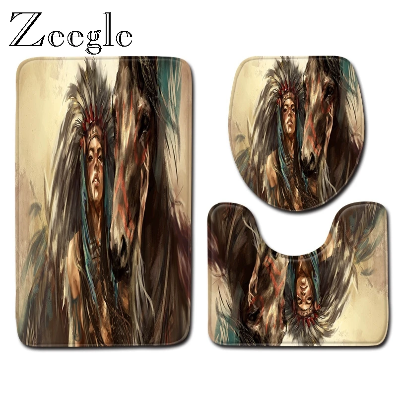 Zeegle Bath Mat Set Flannel Soft  Pedestal Rug Lid Toilet Cover Toilet Foot Mat Anti Slip Bathroom Doormat Bathroom Floor Mat