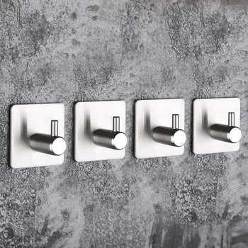 

Newest High-end Sticker Adhesive Stainless Steel Hooks Wall Door Clothes Coat Hat Hanger Kitchen Bathroom Rustproof Towel Hooks