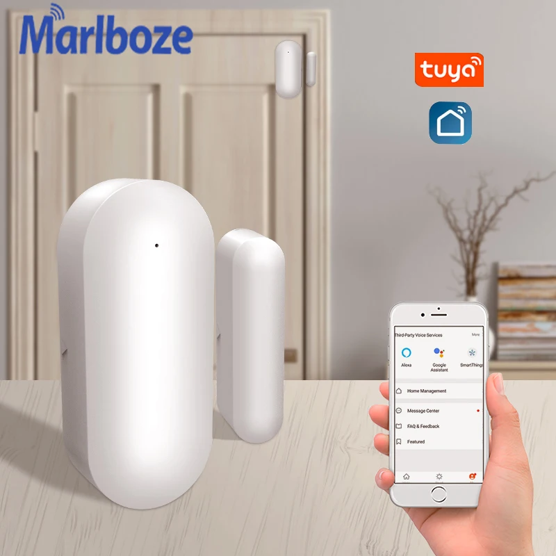 Marlboze Tuya Wifi inteligente Sensor de puerta abierta ventana cerrada Detector de Smartlife APP Compatible con asistente de Google Alexa de seguridad