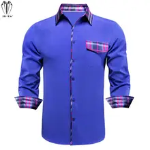 

Hi-Tie High Quality Mens Shirts Long Sleeve Royal Blue Shirt For Men Slim Fit Male Casual Stitched Shirt Wedding Party Business