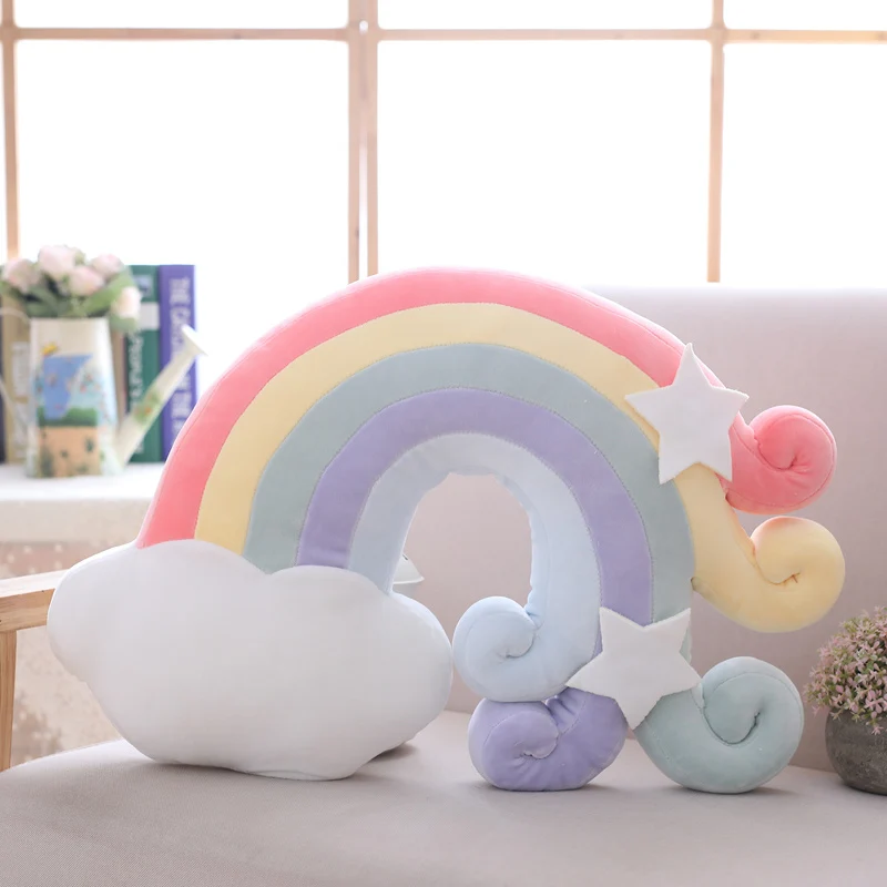 

Colorful Moon Star Lucky Cloud Rainbow Conch Hill Ball Shooting Plush Pillow Natural Stuffed Sofa Chair Decor HT
