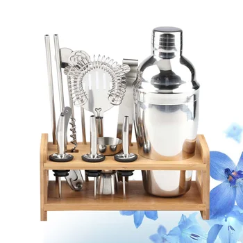 

1 Set Stainless Steel Cocktail Kit Wooden Base Cocktail Mixing Kit Drink Mixer Bartender Tools (250ML)