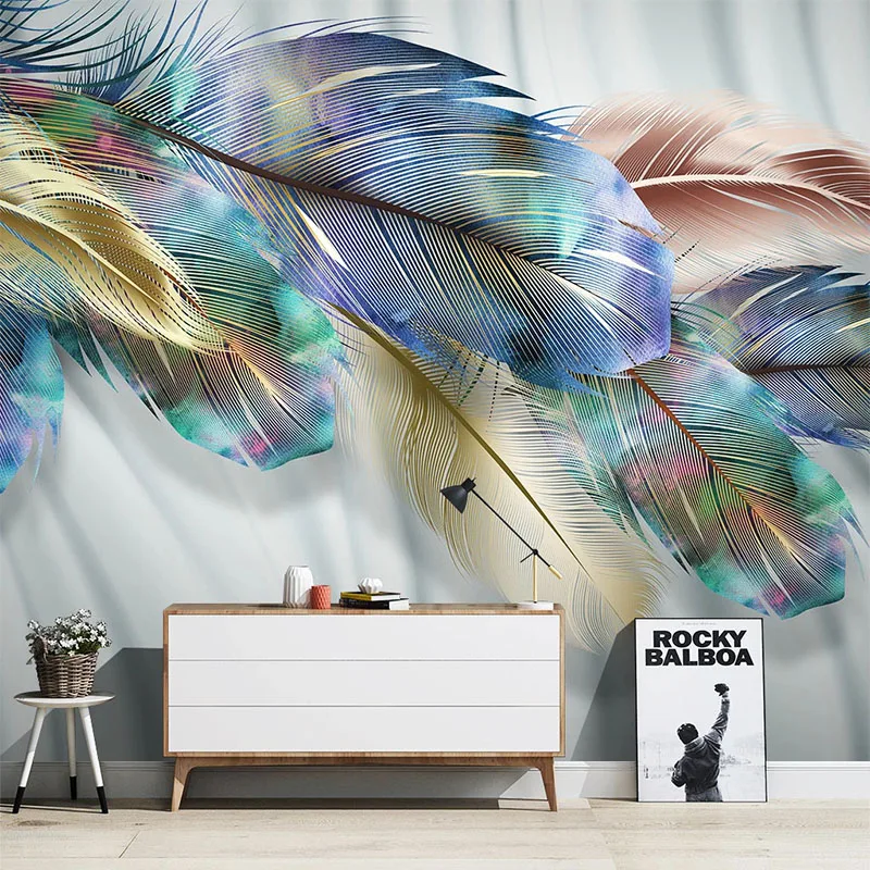 

Nordic Style Modern Simple Color Feather Wallpaper Light Luxury Background Wall 3D Golden Feather Murals Living Room Wall Papers