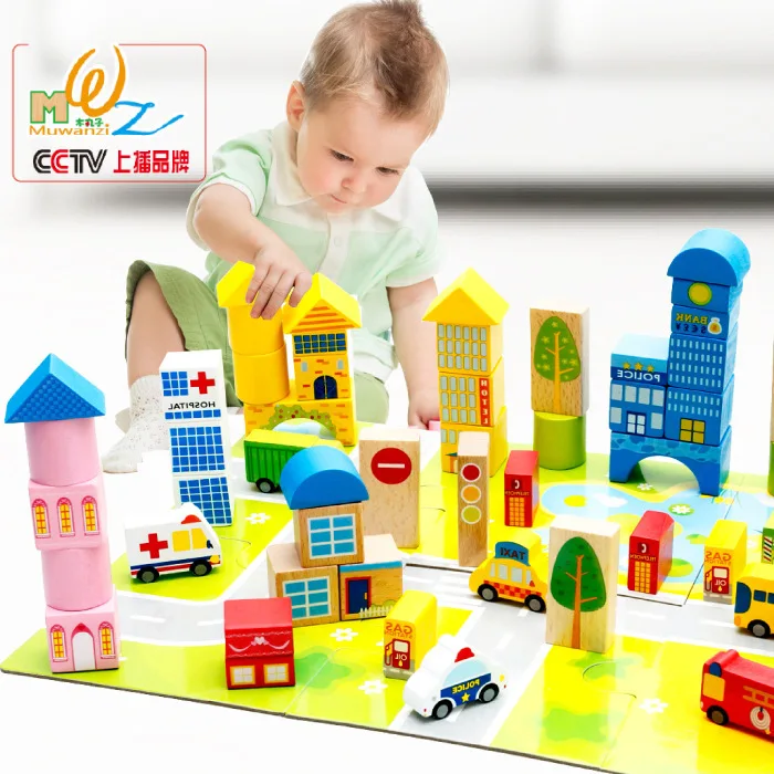

62 pieces of wooden three-dimensional building blocks for urban traffic in various ways