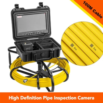 

100m Pipeline Inspection Video Camera Pipe Sewer Camera 9 Inch Color LCD Monitor Pipe Inspection Equipment IP68 Endoscope
