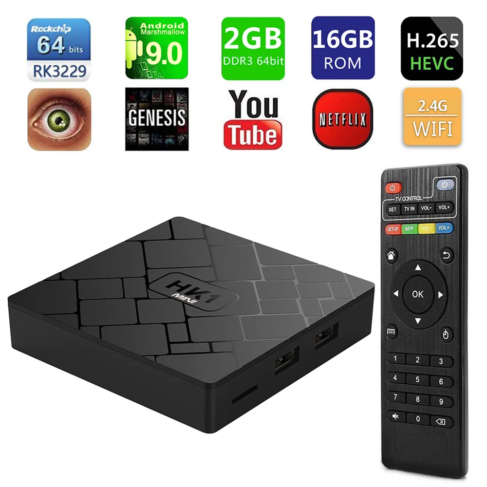 2+16G HK1MINI Android 9.0 RK3329 Quad Core 4K Smart TV BOX Media player 3D USA 