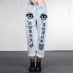 2019 летние женские джинсы с принтом, женские уличные узкие белые прямые брюки с низкой талией, джинсы L