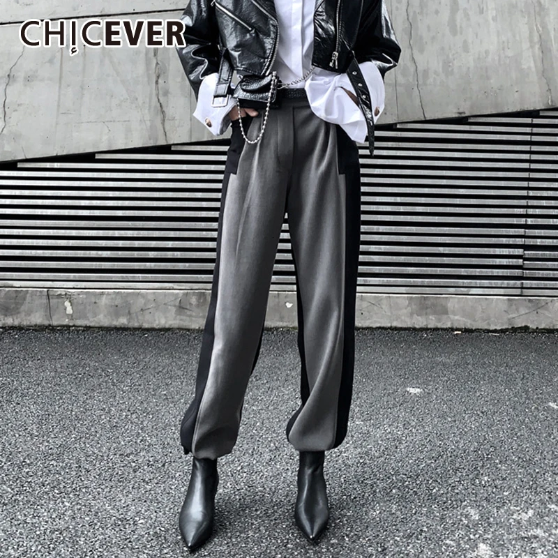 CHICEVER хит цветные Лоскутные женские широкие брюки с высокой талией прямые