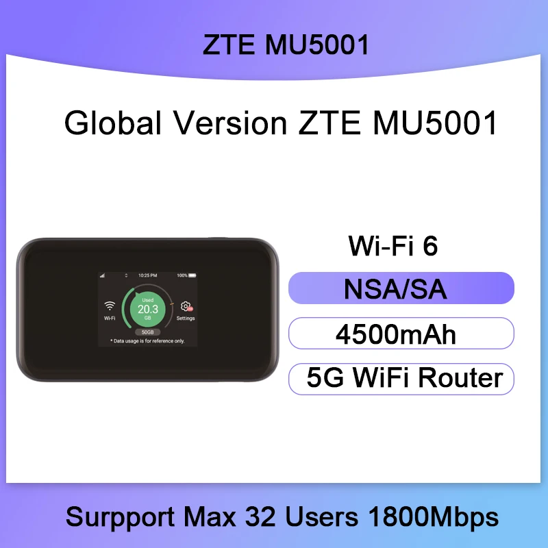 

Original ZTE MU5001 5g router with SIM card router Sub6 5G Wifi 6 Qualcomm SDX55 LTE router dual-band Gigabit speed with battery