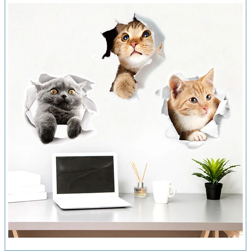 

Cute 3d Cat Wall Sticker Bathroom Toilet Seat Room Kitchen Decor Decals Window Wall Stickers Decoration