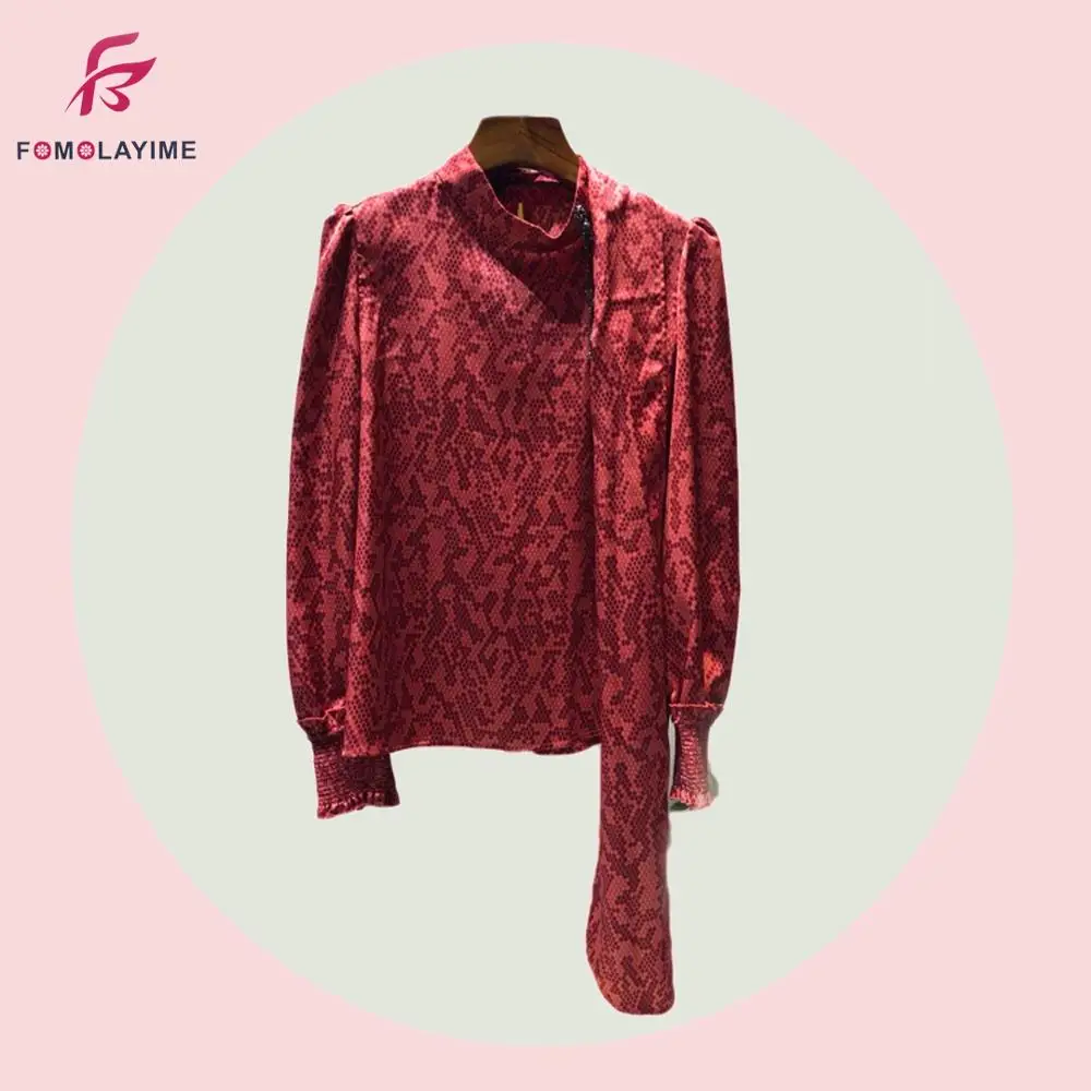 

Women's Clothing Shirts 2020 New High Quality Shirt Snakeskin Collar Petal Sleeve Ribbon Blouse