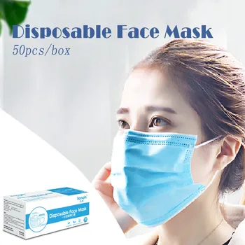 

50PC Disposable maschere Three-layer 3D Breathable Non-woven Face Cover Quick-drying Dustproof mascaras Bag Parts & Accessories