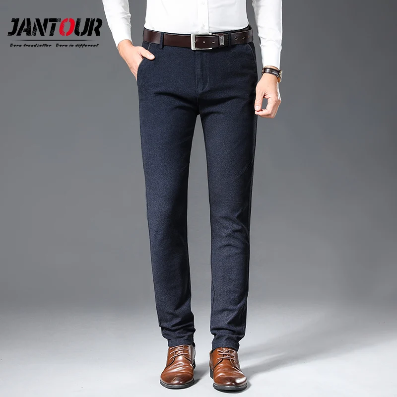 

Jantour Brand High quality Mens Pants Cotton Casual Stretch male trousers men long Straight High Quality 3 color pant suit