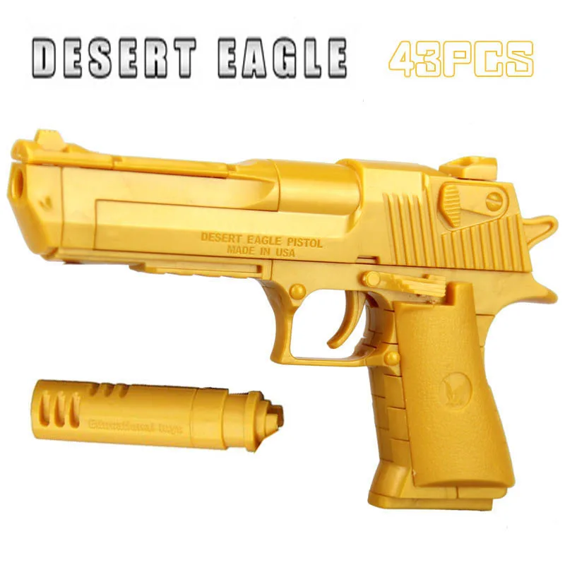 43 шт. 1:10 DIY строительные блоки модель игрушки оружие пустыня Орел Wtih пуля пластиковый пистолет игрушечное оружие игрушки подарки для детей - Цвет: Золотой