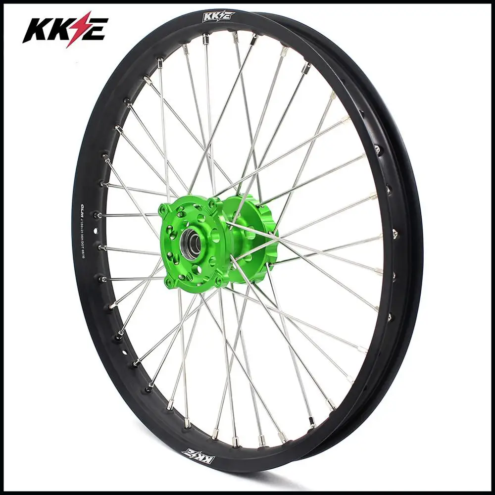 KKE 1,6*21 спиральный обод переднего колеса для Kawasaki KX250F KX450F 2006- зеленый концентратор черный обод