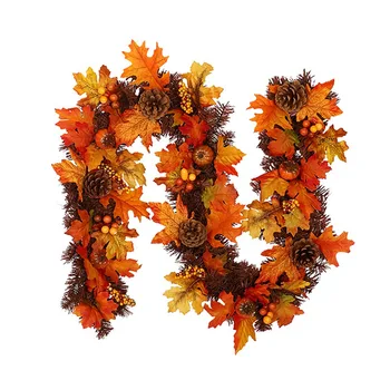 

1.8M Artificial Pumpkin Wreath Autumn Harvest Maple Leaves Front Door Rattan Garland Halloween Decoration Party Supplies