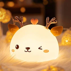 Veilleuses LED en Silicone à capteur tactile, Rechargeable, pour chambre d'enfant, mignon, cerf 