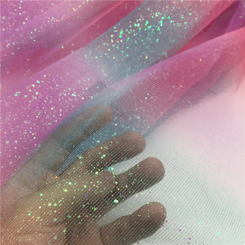 10YardRoll Pink Rainbow Glitter Tulle Roll Sequin Gradient Fabric DIY Craft Gift Birthday Party Wedding Decoration Supplie ww75 (6)