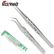 NICEYARD нержавеющая сталь Антистатические пинцет изогнутый прямой наконечник сбора плоскогубцы точность для Стразы для ногтей, украшения
