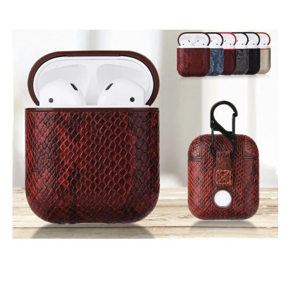 

Snake Skin Leather Bluetooth Wireless Earphone Case For AirPods Protective Cover Skin Accessories for Apple Airpods Charging Box