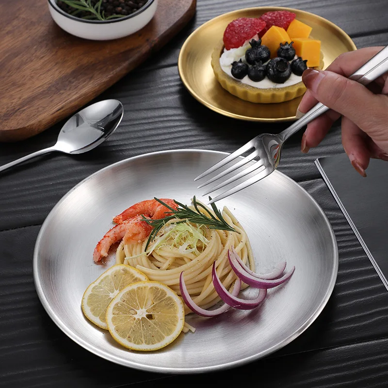 Round Stainless Steel Dinner Plates Flat Insulated Thick BBQ