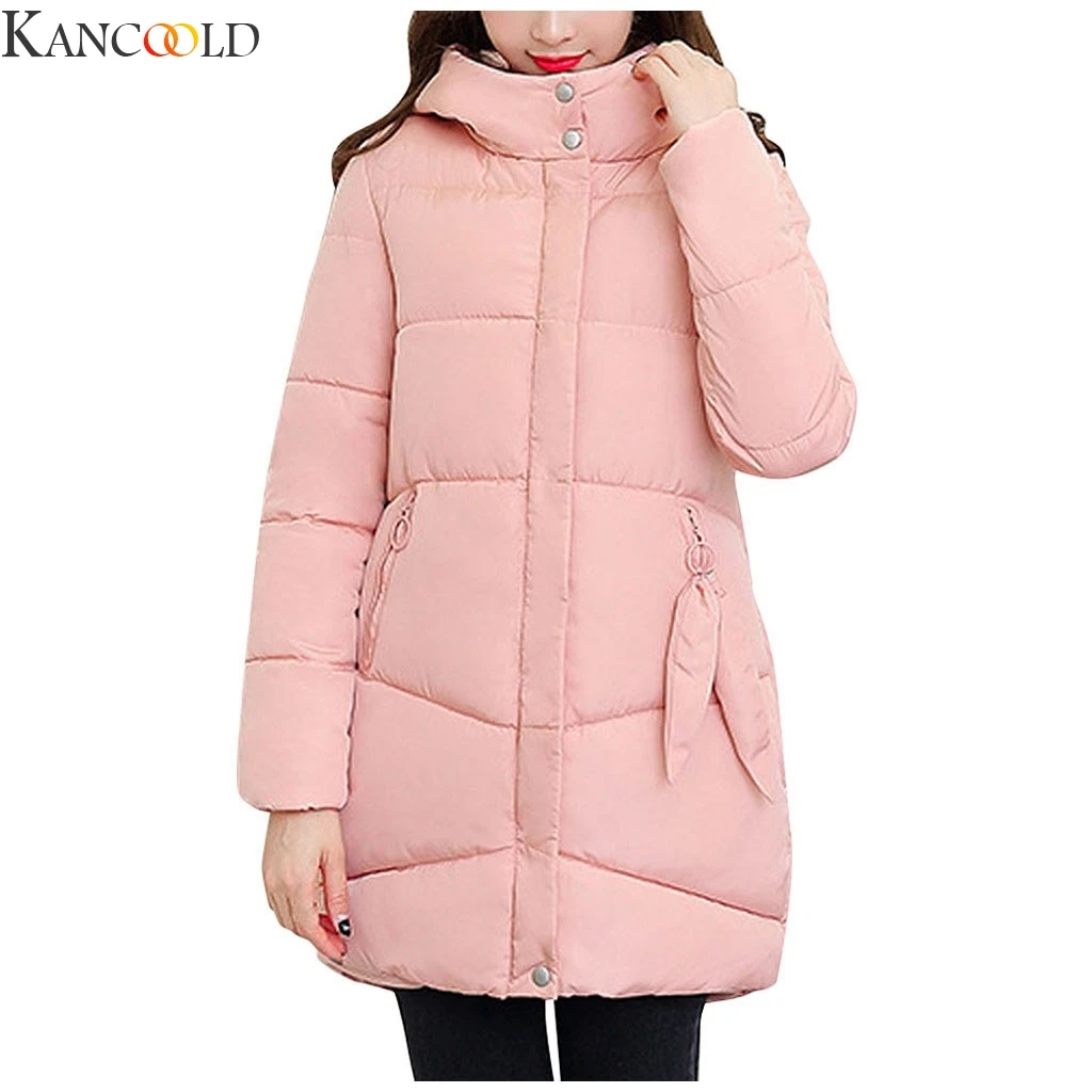 KANCOOLD, Женское зимнее теплое пальто с капюшоном, тонкое, размера плюс, 3 цвета, с хлопковой подкладкой, Базовая куртка, женская, средней длины, Jaqueta Feminina