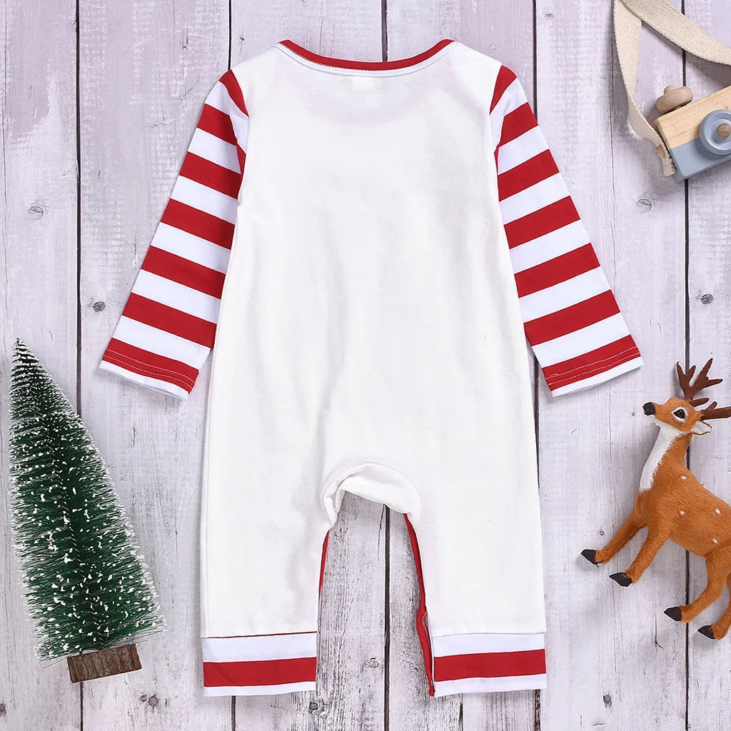 Комплект рождественской одежды для маленьких девочек; комбинезон с длинными рукавами с рисунком оленя и надписью+ полосатая наколенник+ повязка на голову; рождественские наряды