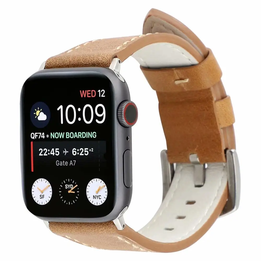 Ремешок из натуральной кожи для Apple iWatch 42 мм 38 мм 40 мм 44 мм Браслет спортивный ремешок для Apple Watch серии 5 4 3 2 1 наручных полос