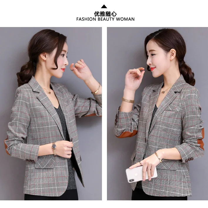 

Small Suit WOMEN'S Coat Short Spring New Style Plaid Slim Fit Slimming Long Sleeve Lagging Versatile Suit