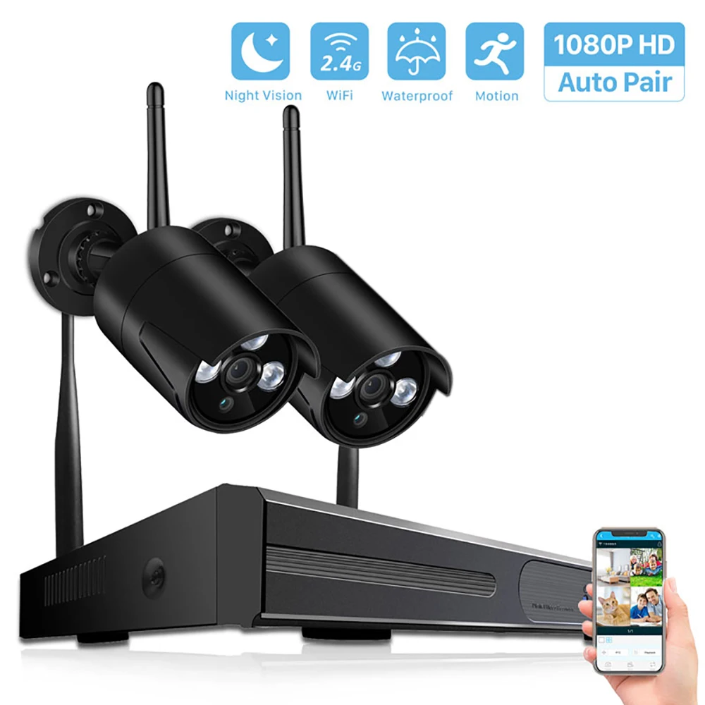 4CH/8CH CCTV System Wireless 1080P H.265 NVR 2.0MP Outdoor Waterproof Wifi Security1080P Camera System Surveillance Kit - Цвет: 4ch NVR 2 1080P CamS
