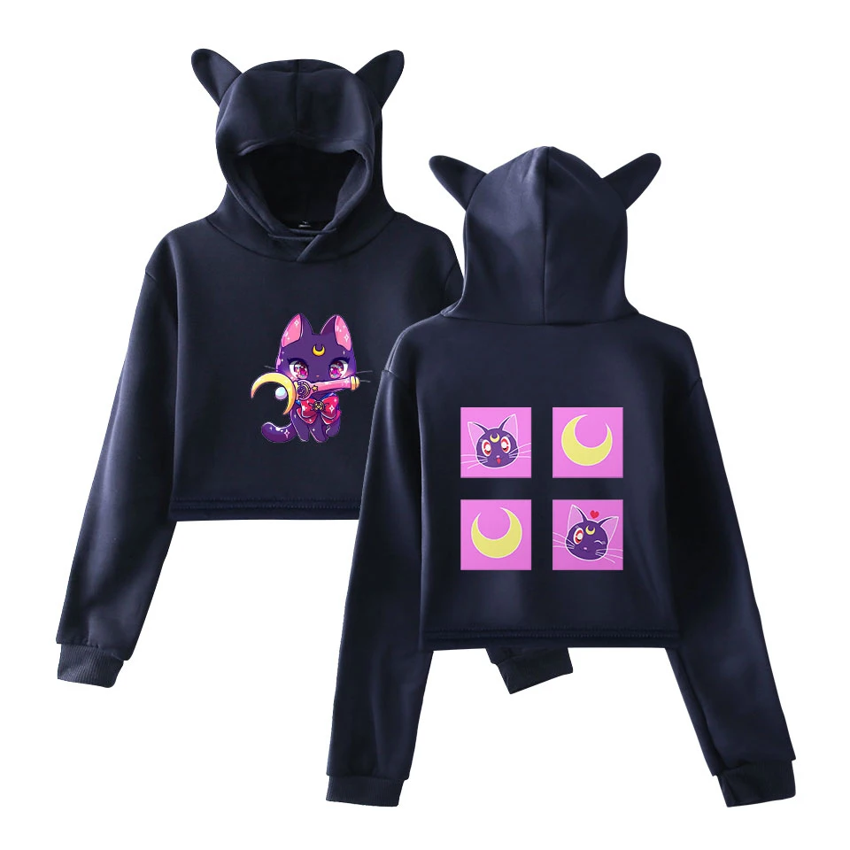 Сейлор Мун толстовки Kawaii одежда Топы женские кошачьи уши Толстовка Harajuku корейский стиль 90s мультфильм Ullzang Толстовка Femme девушки