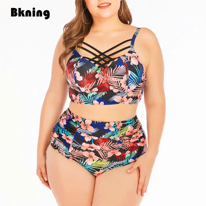 

High Waist Women Swimsuit Plus Size Swimwear Bikinis Set Underwire Big Breasts Biquini Print Swim Wear Brazilian 2 Piece 3XL 4XL