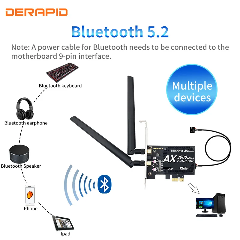 3000 Мбит/с двухдиапазонный WiFi6E Intel AX210 беспроводной настольный PCIe адаптер Bluetooth 5 2
