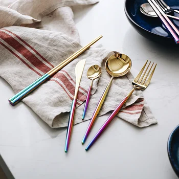 

Nordic Personalized Stainless Steel Cutlery Fork Knife Travel Utensil Set Spoon Fork Restaurant Western Dinnerware New II50DCSTZ
