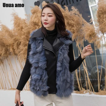 

Unua amo Real Fur Coat Women Winter Sleeveless Vest Jacket 2020 High Quality Genuine Leather Natural Fox Fur Vest