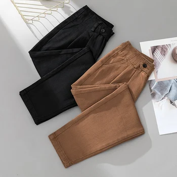 

4xl plus big size panty women spring winter autumn 2020 women's clothing loose trousers pure color black pants female A5329