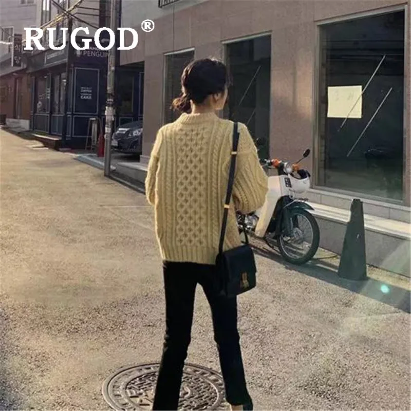 RUGOD корейский шикарный витой женский свитер элегантный круглый вырез рукав летучая мышь вязаные пуловеры осень-зима большие свитера