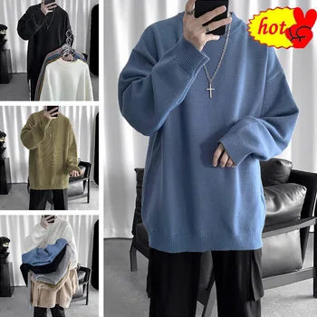 

Sweater Men Cashmere Pullovers Oversize Solid Color Korean Fashion Casual High Quality Loose Warm O-Neck Knitted Men Sweater XXL