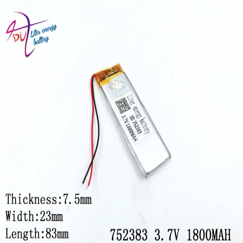 3,7 V, 1800mAH 752383 752585 PLIB; полимерный литий-ионный аккумулятор для DVR, gps, mp3, mp4, сотового телефона, динамика