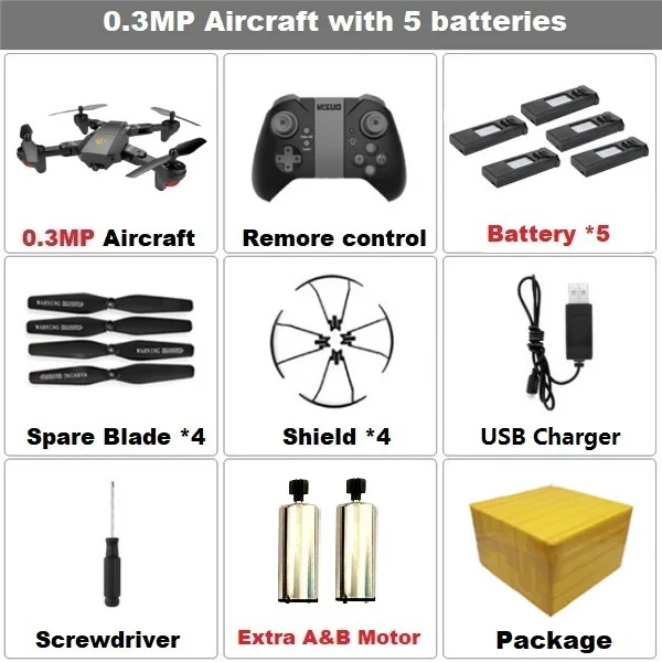 VISUO XS809HW XS809W Selfie RC Drone With Wide Angle HD Camera Drone Altitude Hold Profissional WiFi FPV Quadcopter Helicopter - Цвет: Set6 0.3MP F 5B 2M