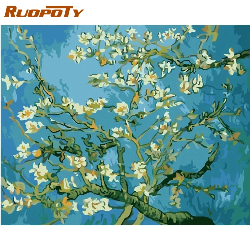 

RUOPOTY Frame DIY Painting By Numbers Classical Flower Famous Picture Acrylic Paint By Numbers Diy Gift For Home Decors Artwork