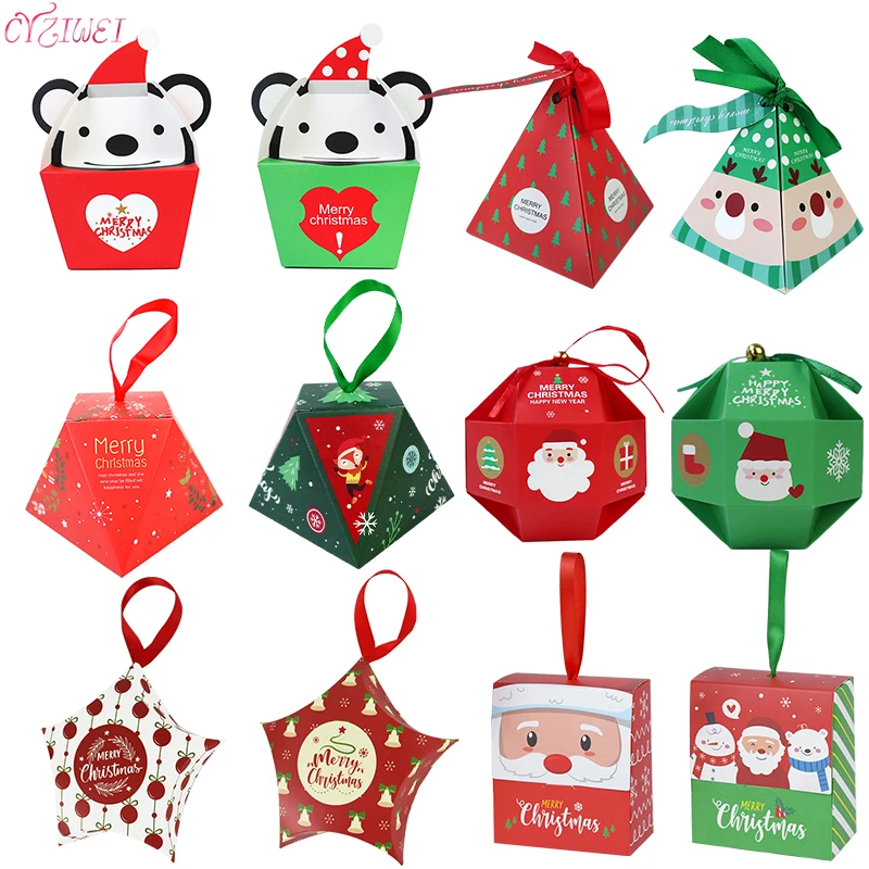 5pcs Christmas Gift Boxes Santa Claus Candy Box Merry Christmas Boxes Bags Christmas Decoration For Home Party New Year Supplies