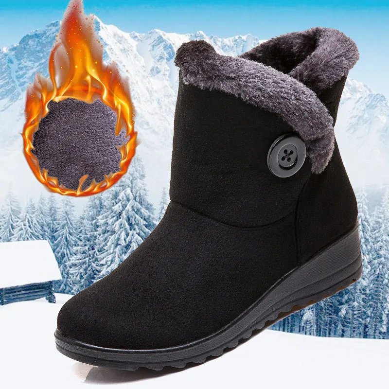 

Snow Boots Women Warm Short Plush Ankle Boots Winter Fur Suede Platform Female Button Soft Casual Shoes 2019 Fashion Plus Size