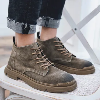 

Men's High Top Boots Ankle Shoes Men Fashion Boot Comfortable Breathable Outdoor Walking Slip-On Footwear J6-13