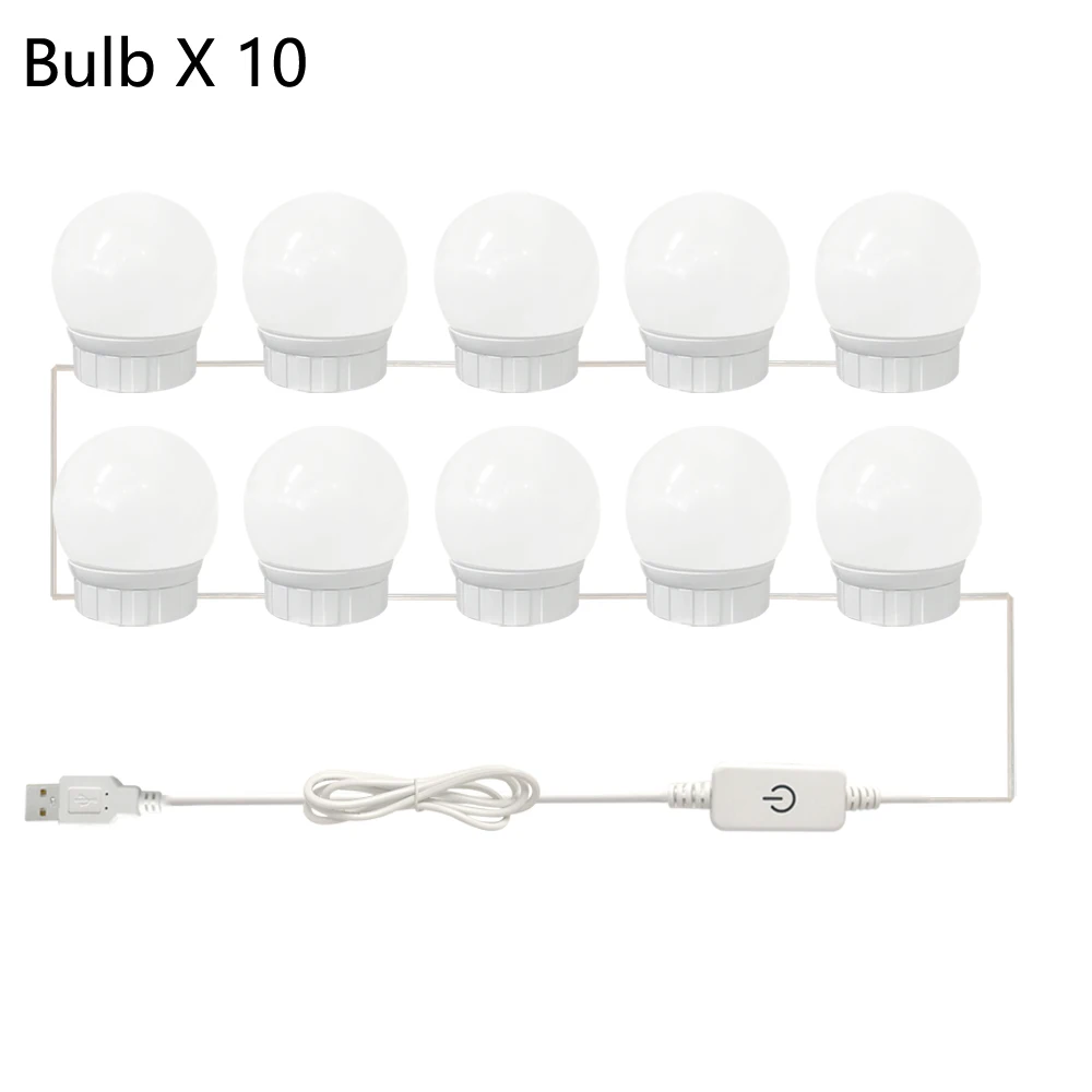 Светодиодный светильник-зеркало для макияжа 5 В, голливудский туалетный светильник, бесступенчатая настенная лампа с регулируемой яркостью, 2, 6, 10, 14 ламп, комплект для туалетного столика