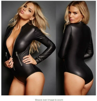 

European and American Pu bodysuit lingerie imitation patent leather hot gold split size motorcycle bodysuit high quality 2019