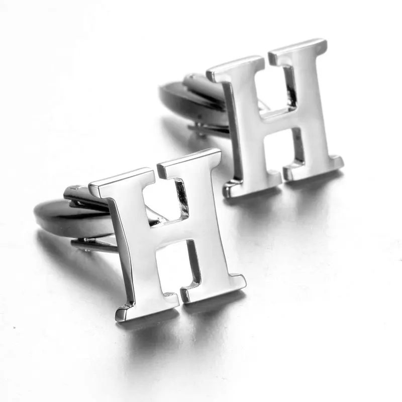 

DY New high Quality Silver Letters A-Z Name Cufflinks Men French Shirt Cufflinks Free Shipping