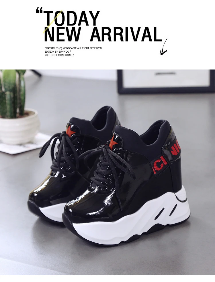 Autumn Woman Platform Shoes Wedge Heel 12 CM Casual Shoes Height Increasing White Black Sneakers Women Leather Shoes New 2020